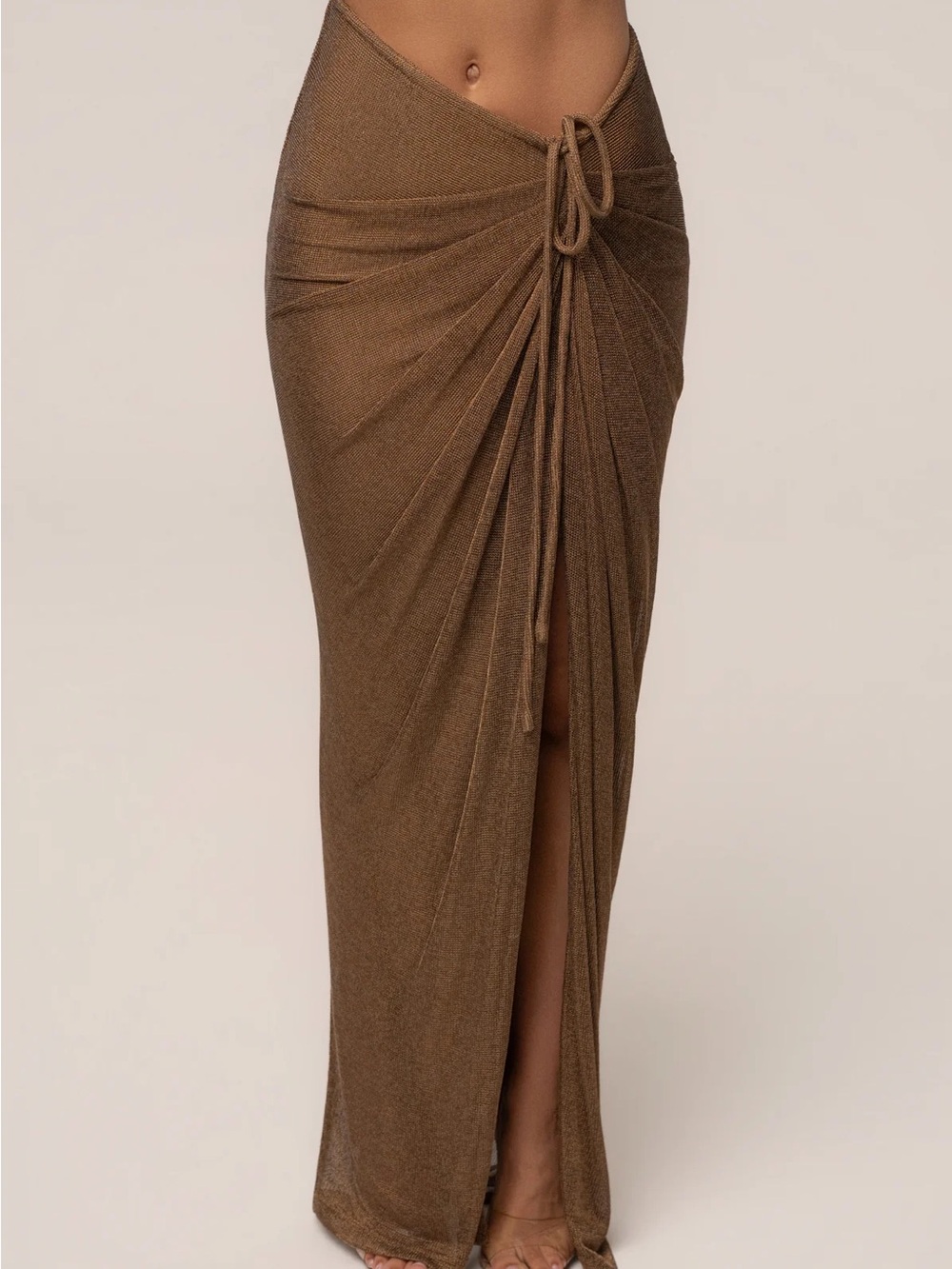 JLUXLABEL Pecan Ruched Tie-Front Maxi Skirt